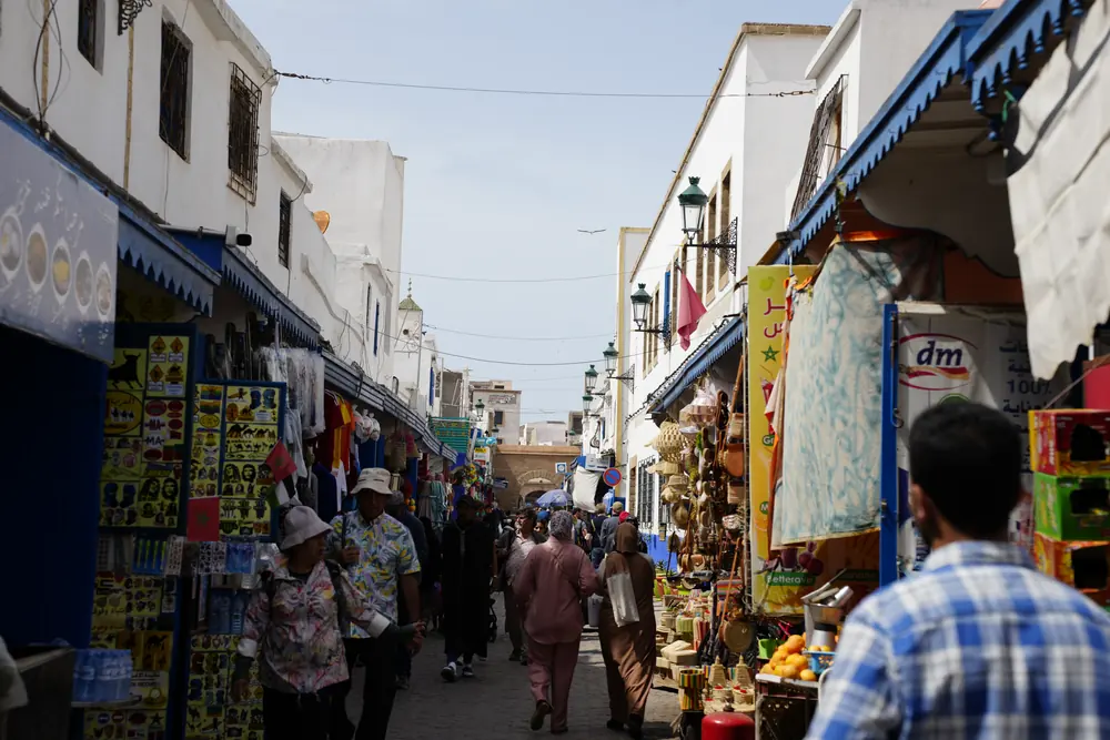 Busy market street in the medina of Essaouira